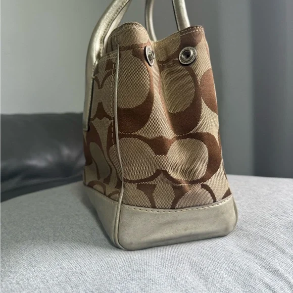 Coach Tan and Green Satchel with Bow Accent - Picture 3 of 10